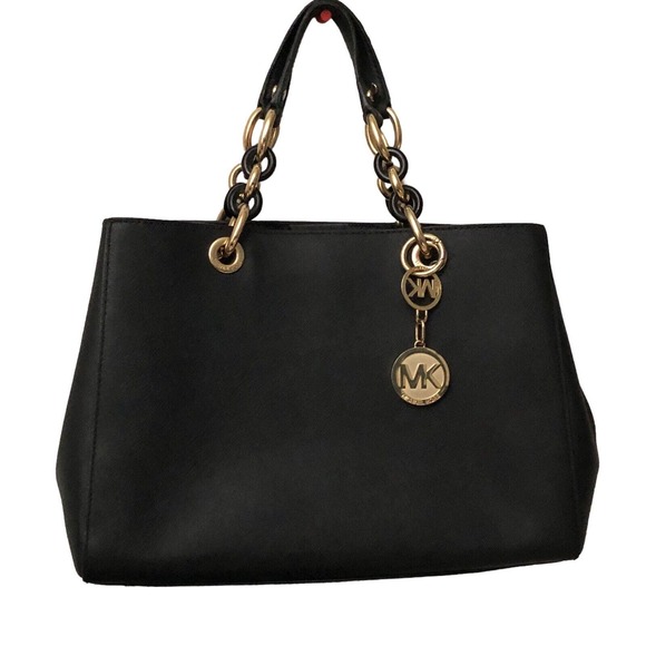 Michael Kors 30S3TCYS2L Cynthia Medium Satchel Black / 001 Calfskin Tote Bag - Picture 1 of 12